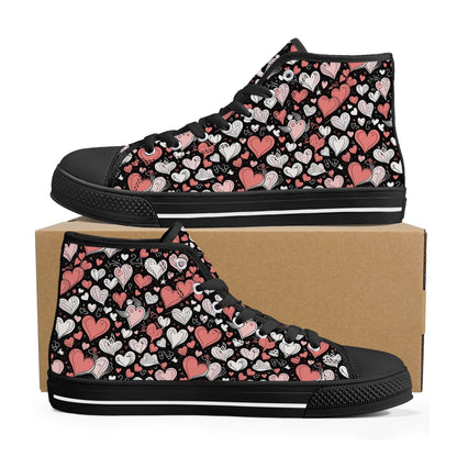 Colorful Hearts Men's High Top Canvas Shoes - DeRose Seasonal