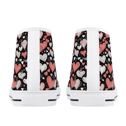 Colorful Hearts Men's High Top Canvas Shoes - DeRose Seasonal