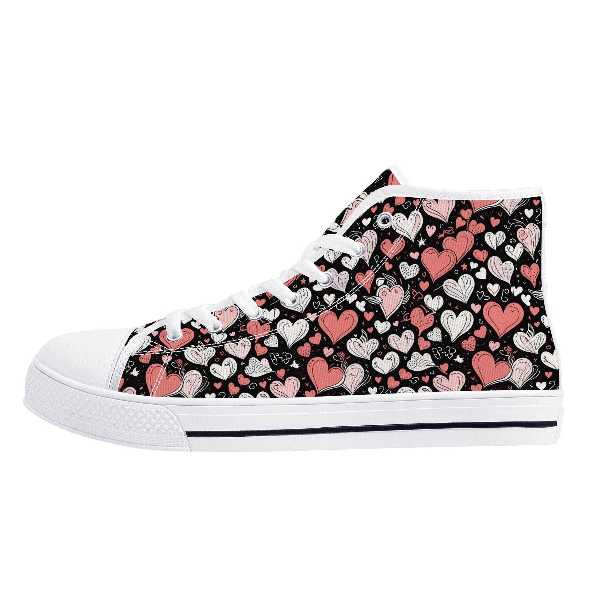 Colorful Hearts Men's High Top Canvas Shoes - DeRose Seasonal