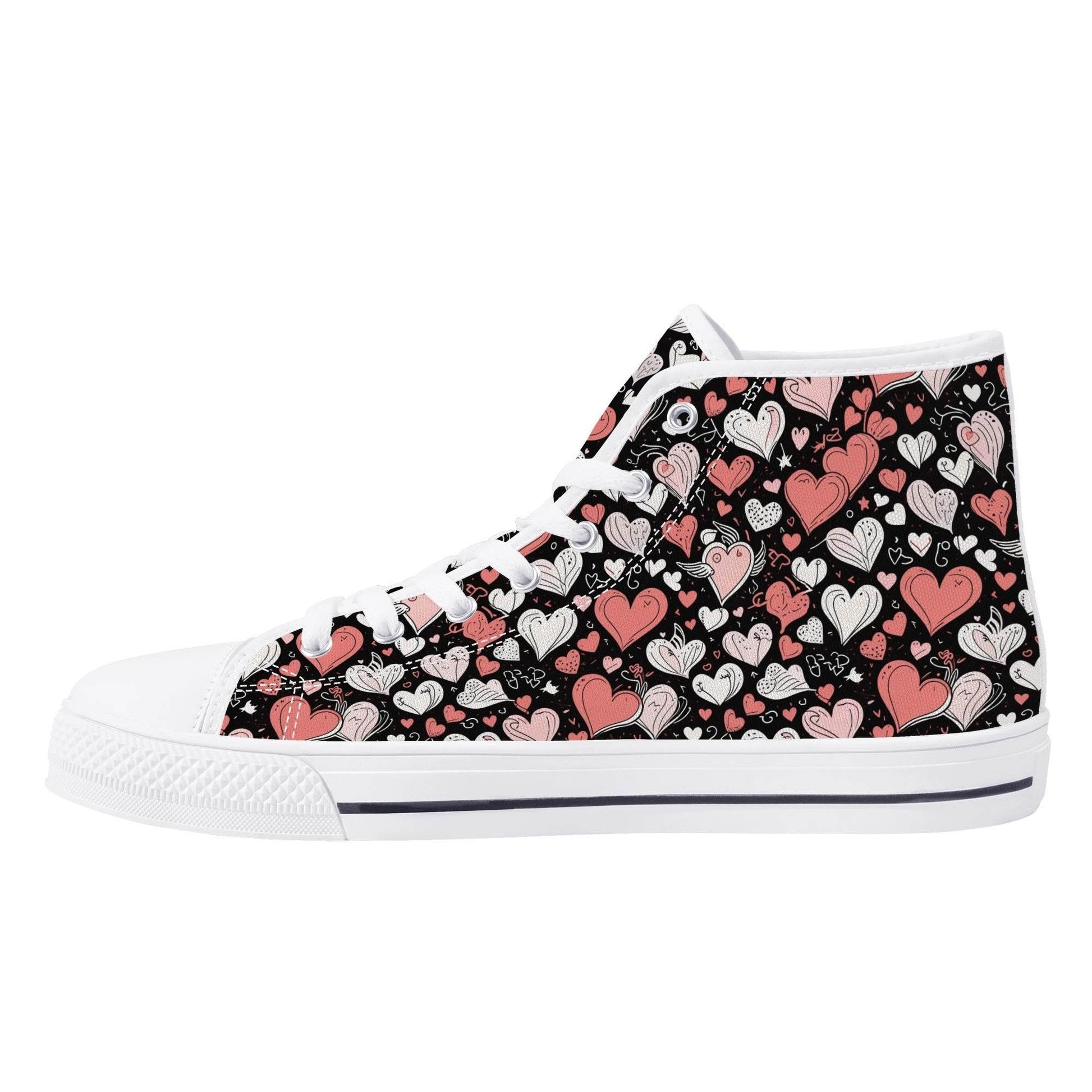 Colorful Hearts Men's High Top Canvas Shoes - DeRose Seasonal
