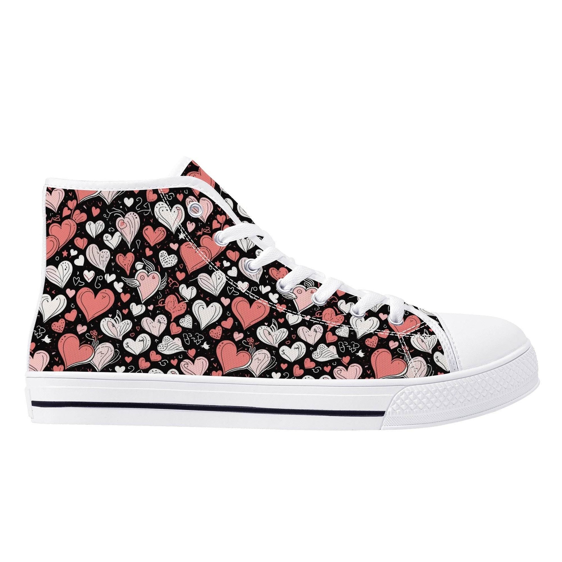 Colorful Hearts Men's High Top Canvas Shoes - DeRose Seasonal
