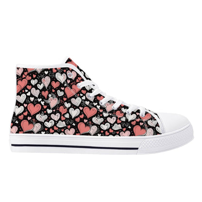 Colorful Hearts Men's High Top Canvas Shoes - DeRose Seasonal