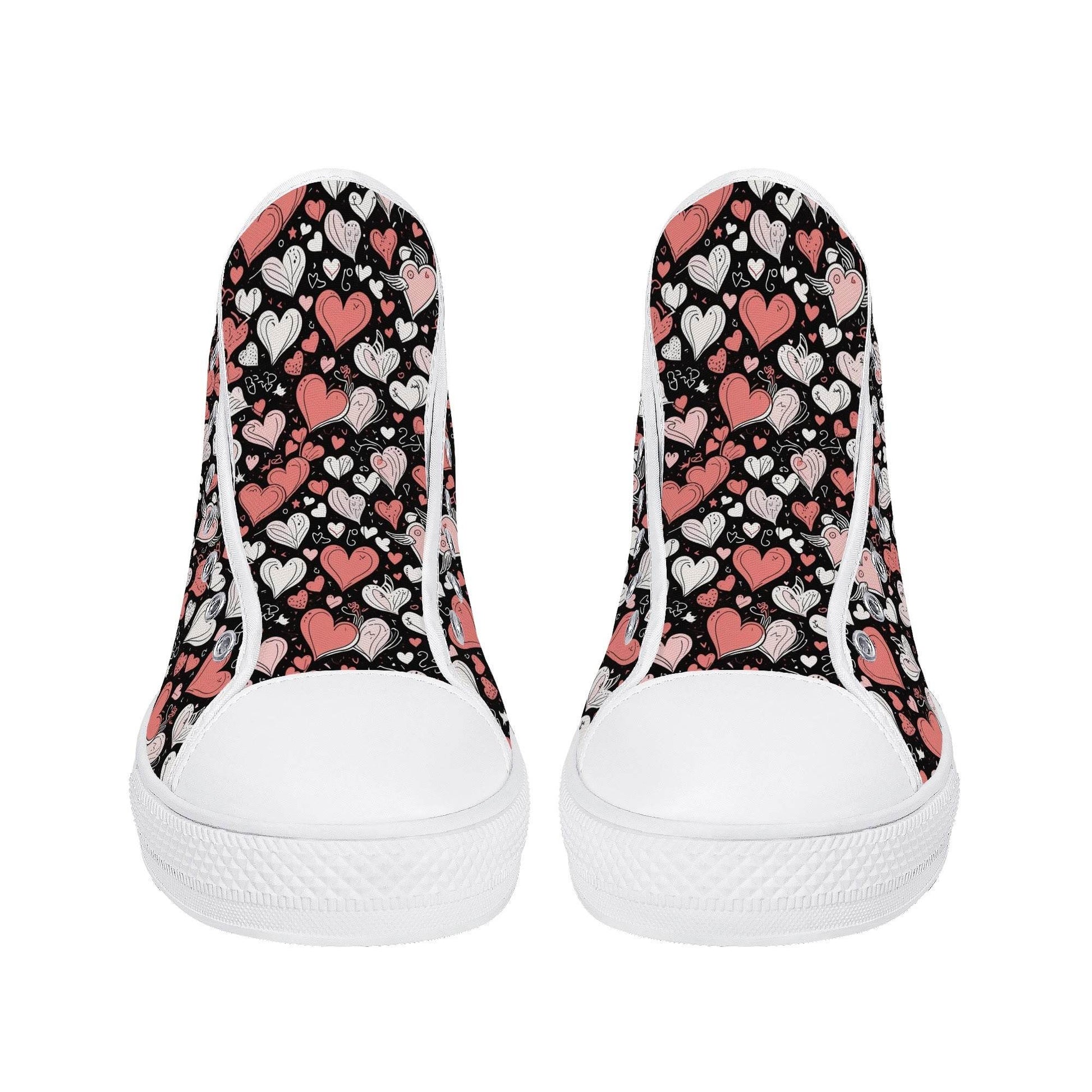 Colorful Hearts Men's High Top Canvas Shoes - DeRose Seasonal
