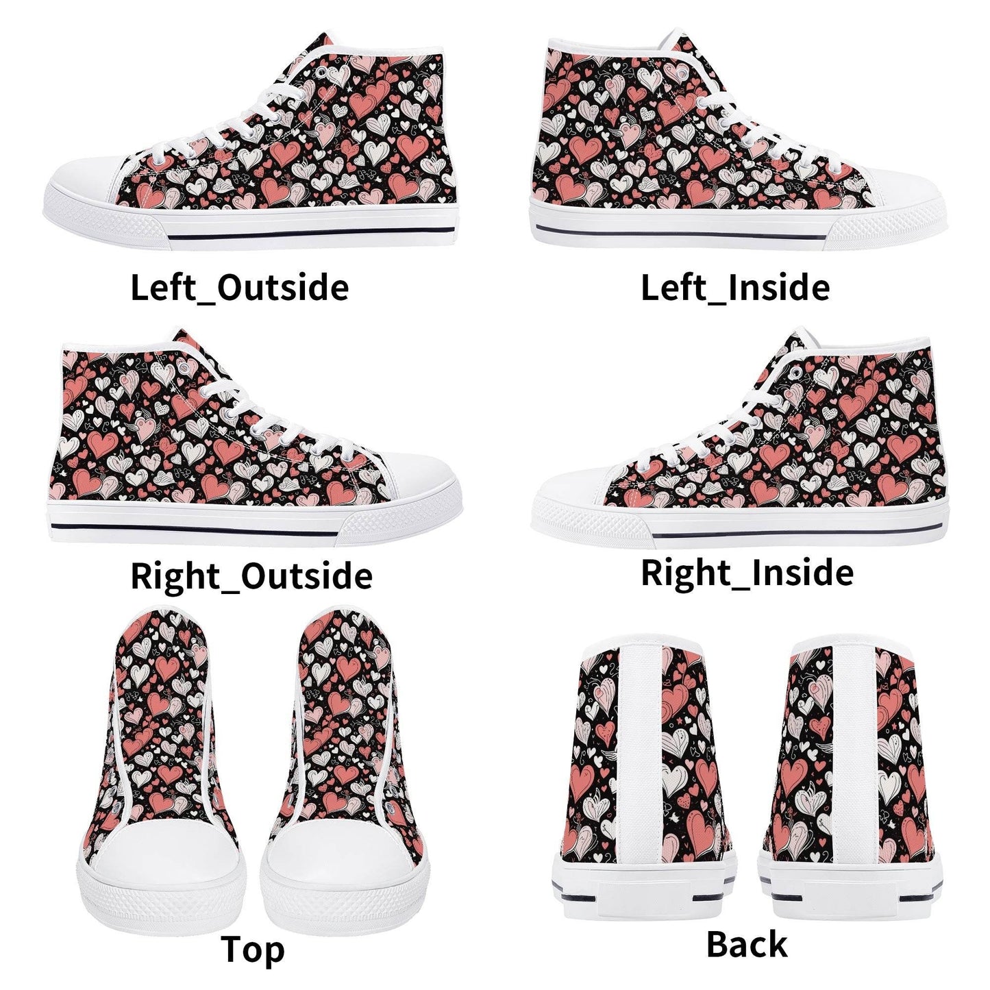 Colorful Hearts Men's High Top Canvas Shoes - DeRose Seasonal