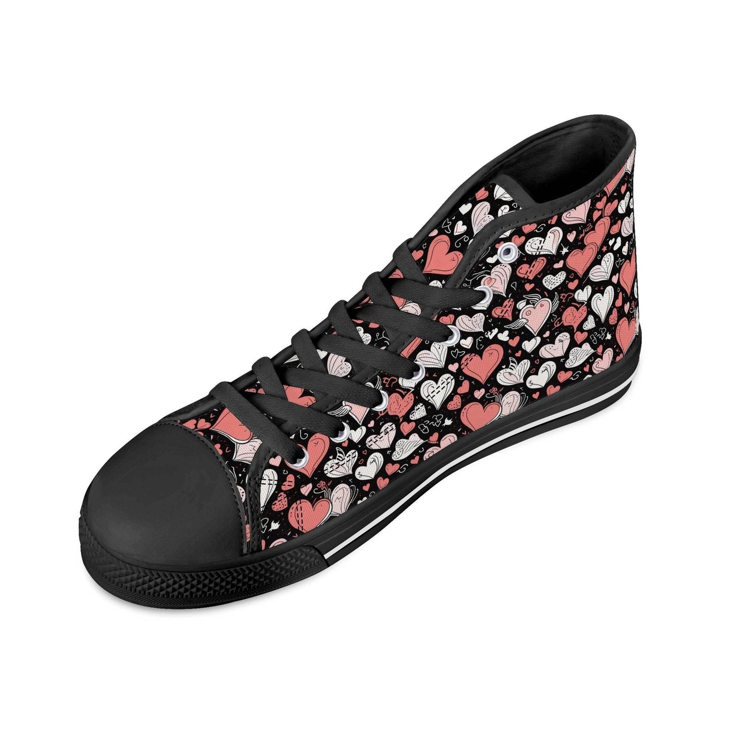 Colorful Hearts Men's High Top Canvas Shoes - DeRose Seasonal