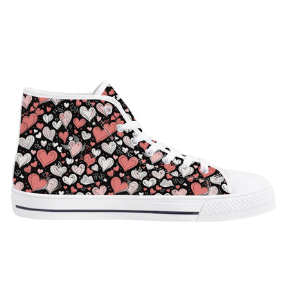 Colorful Hearts Men's High Top Canvas Shoes - DeRose Seasonal