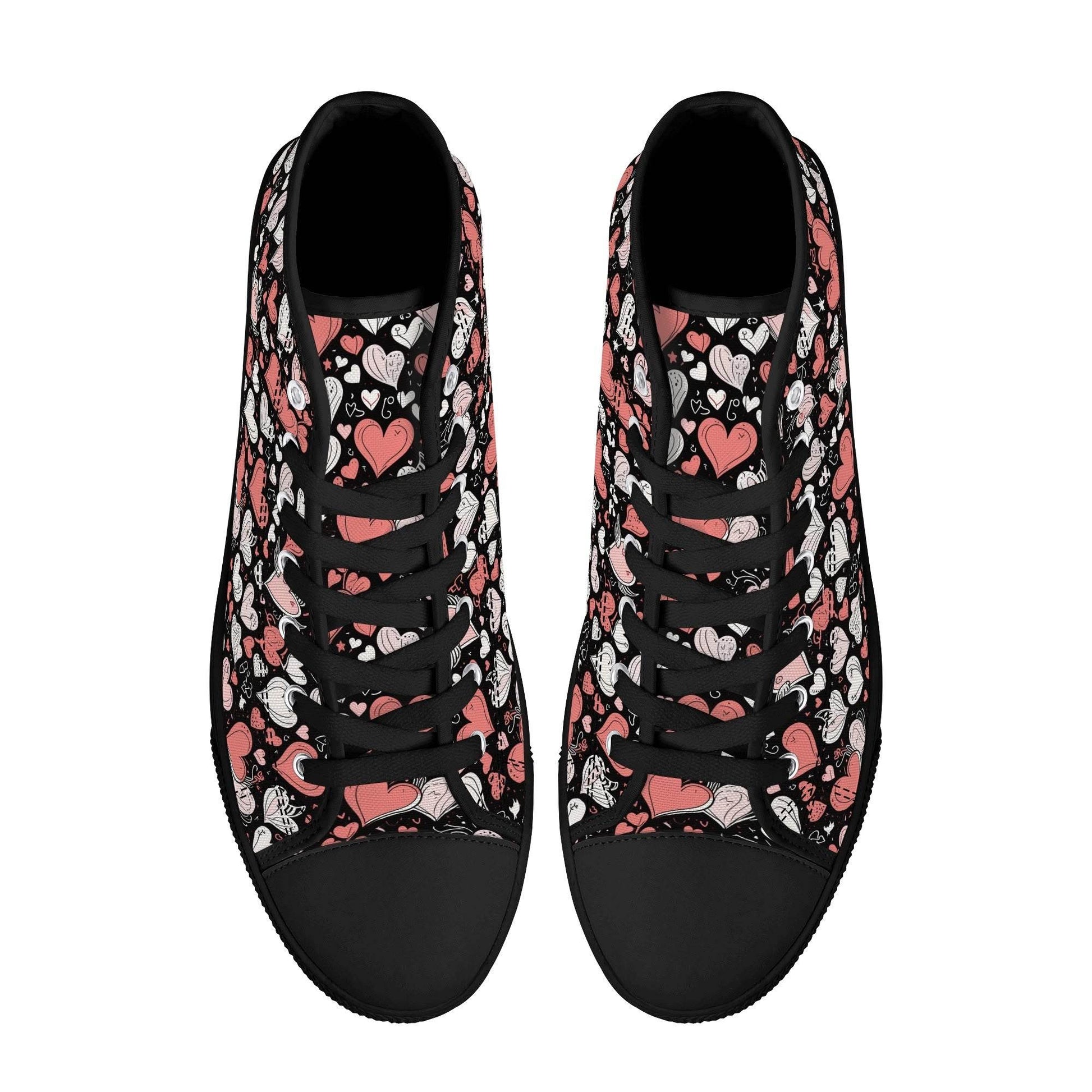 Colorful Hearts Men's High Top Canvas Shoes - DeRose Seasonal