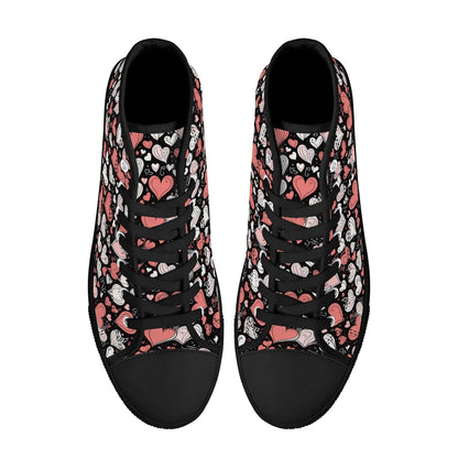 Colorful Hearts Men's High Top Canvas Shoes - DeRose Seasonal