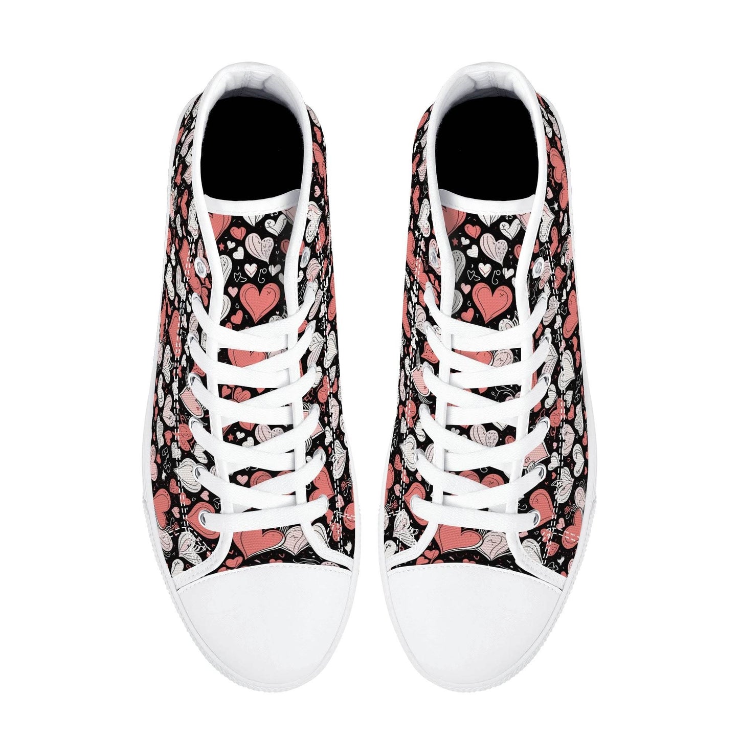 Colorful Hearts Men's High Top Canvas Shoes - DeRose Seasonal