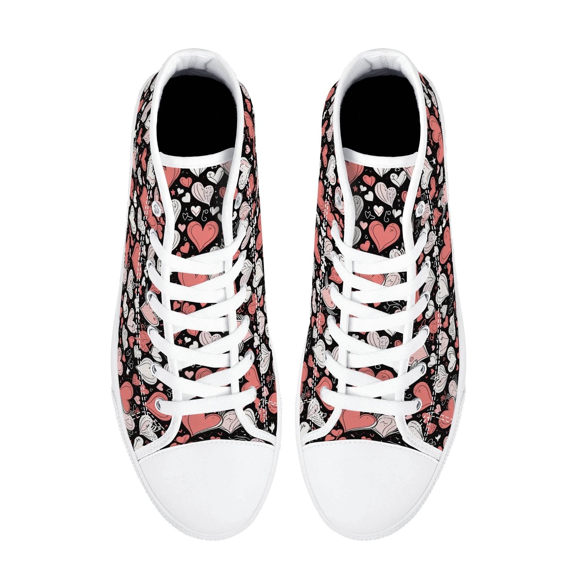 Colorful Hearts Men's High Top Canvas Shoes - DeRose Seasonal