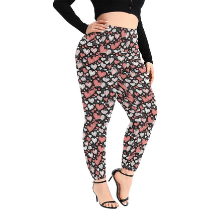 Colorful Hearts Women's Plus Size High Waited Leggings Women's High Waist Leggings(Plus Size)(ModelL45) - DeRose Seasonal