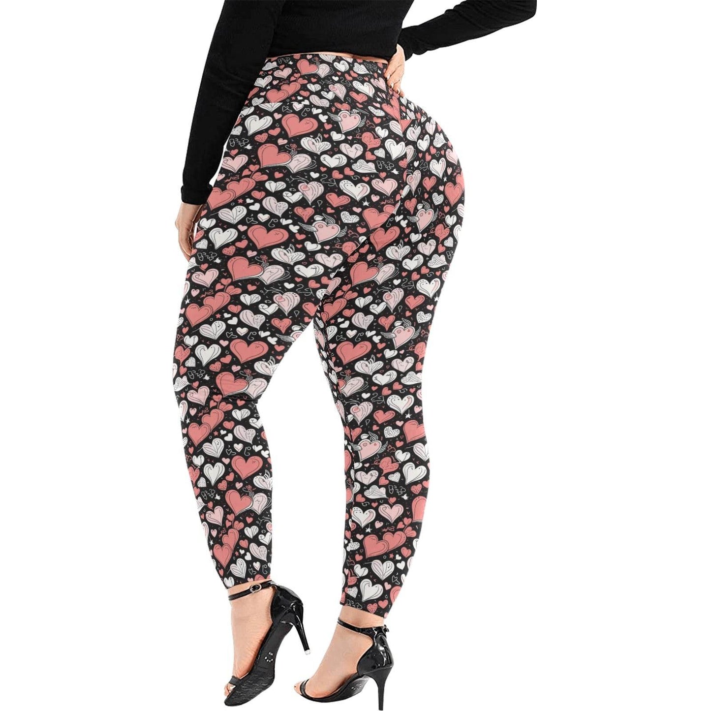 Colorful Hearts Women's Plus Size High Waited Leggings Women's High Waist Leggings(Plus Size)(ModelL45) - DeRose Seasonal