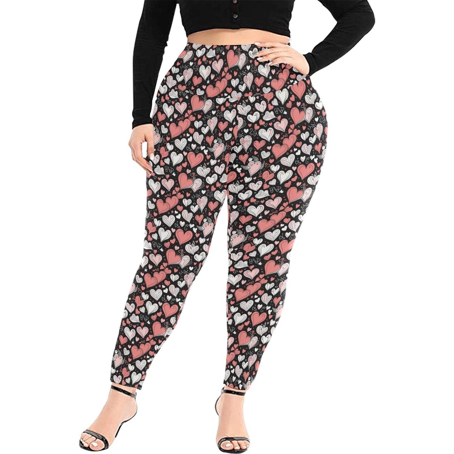Colorful Hearts Women's Plus Size High Waited Leggings Women's High Waist Leggings(Plus Size)(ModelL45) - DeRose Seasonal