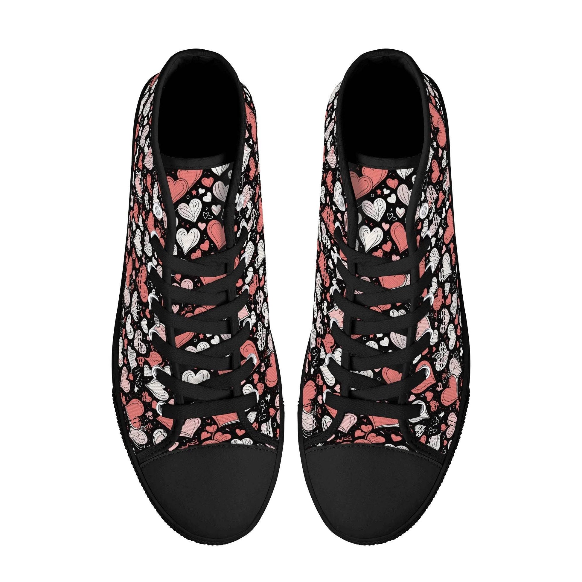 Colorful Hearts Women's High Top Canvas Shoes - DeRose Seasonal