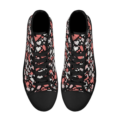 Colorful Hearts Women's High Top Canvas Shoes - DeRose Seasonal