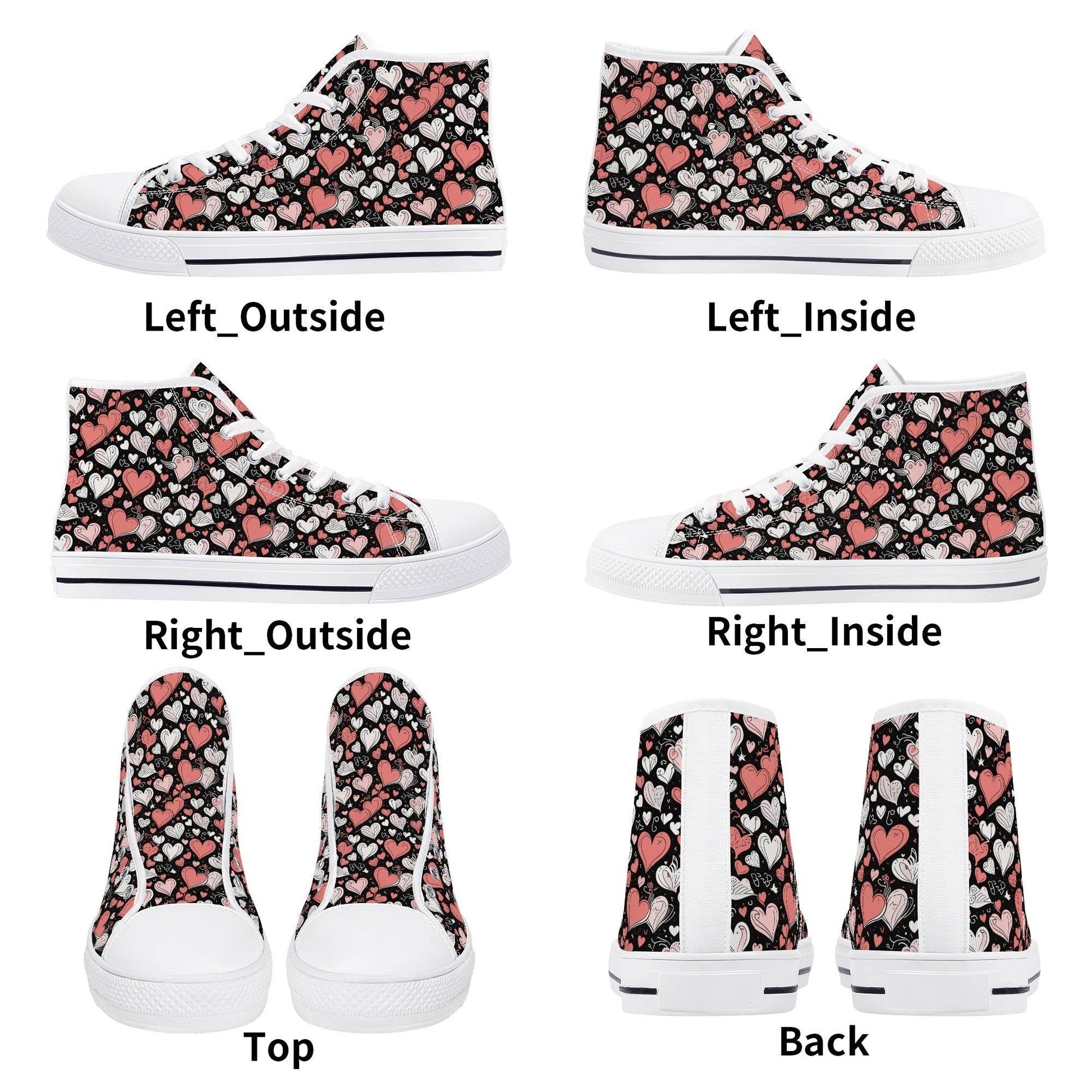 Colorful Hearts Women's High Top Canvas Shoes - DeRose Seasonal