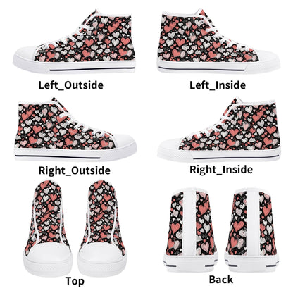 Colorful Hearts Women's High Top Canvas Shoes - DeRose Seasonal
