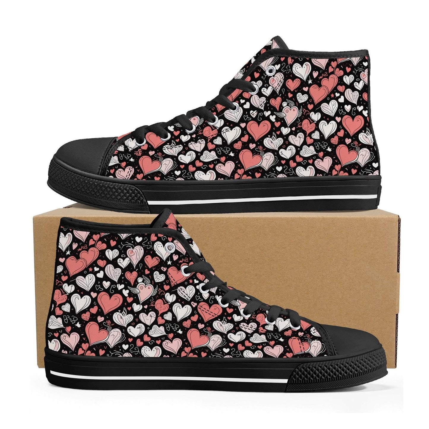 Colorful Hearts Women's High Top Canvas Shoes - DeRose Seasonal