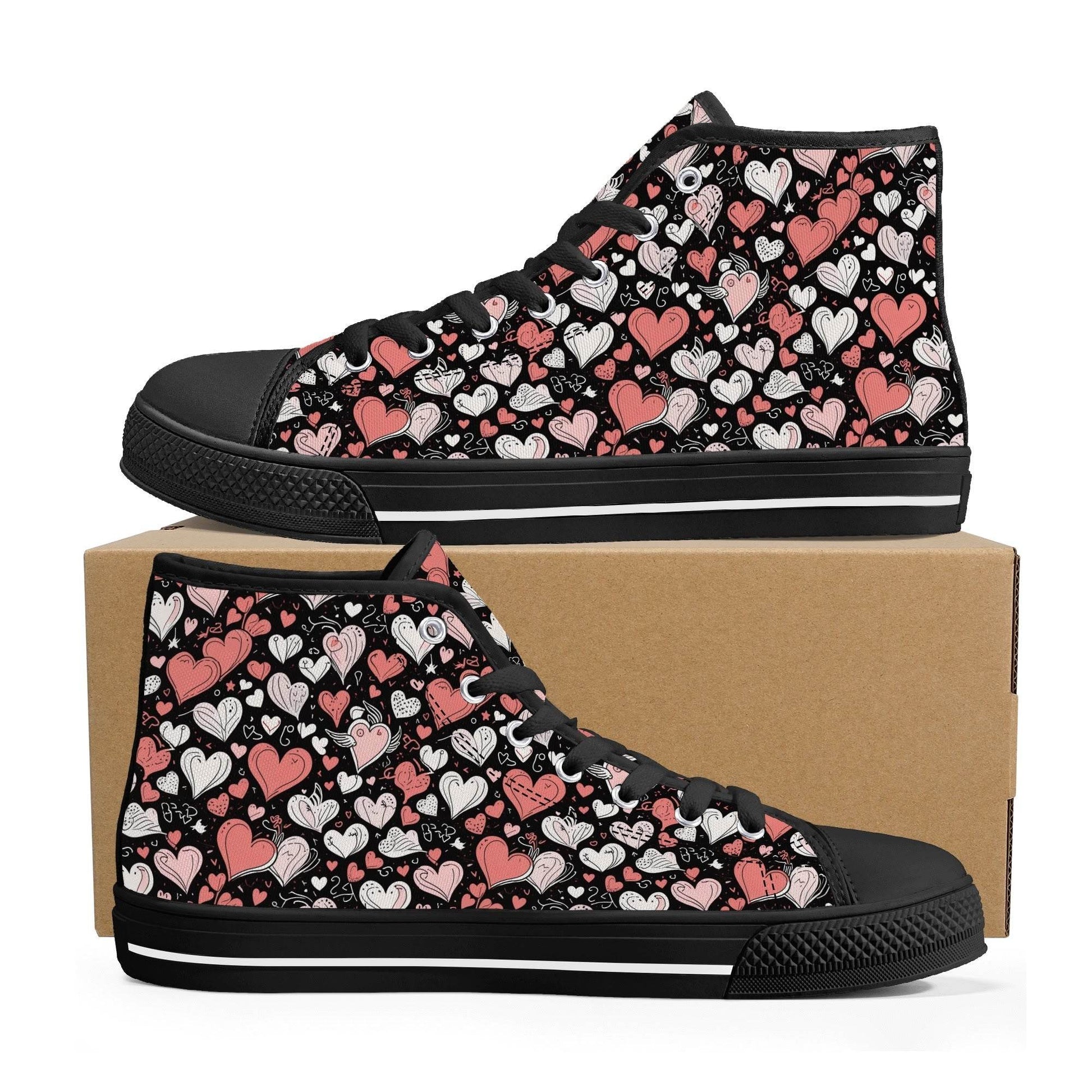 Colorful Hearts Women's High Top Canvas Shoes - DeRose Seasonal