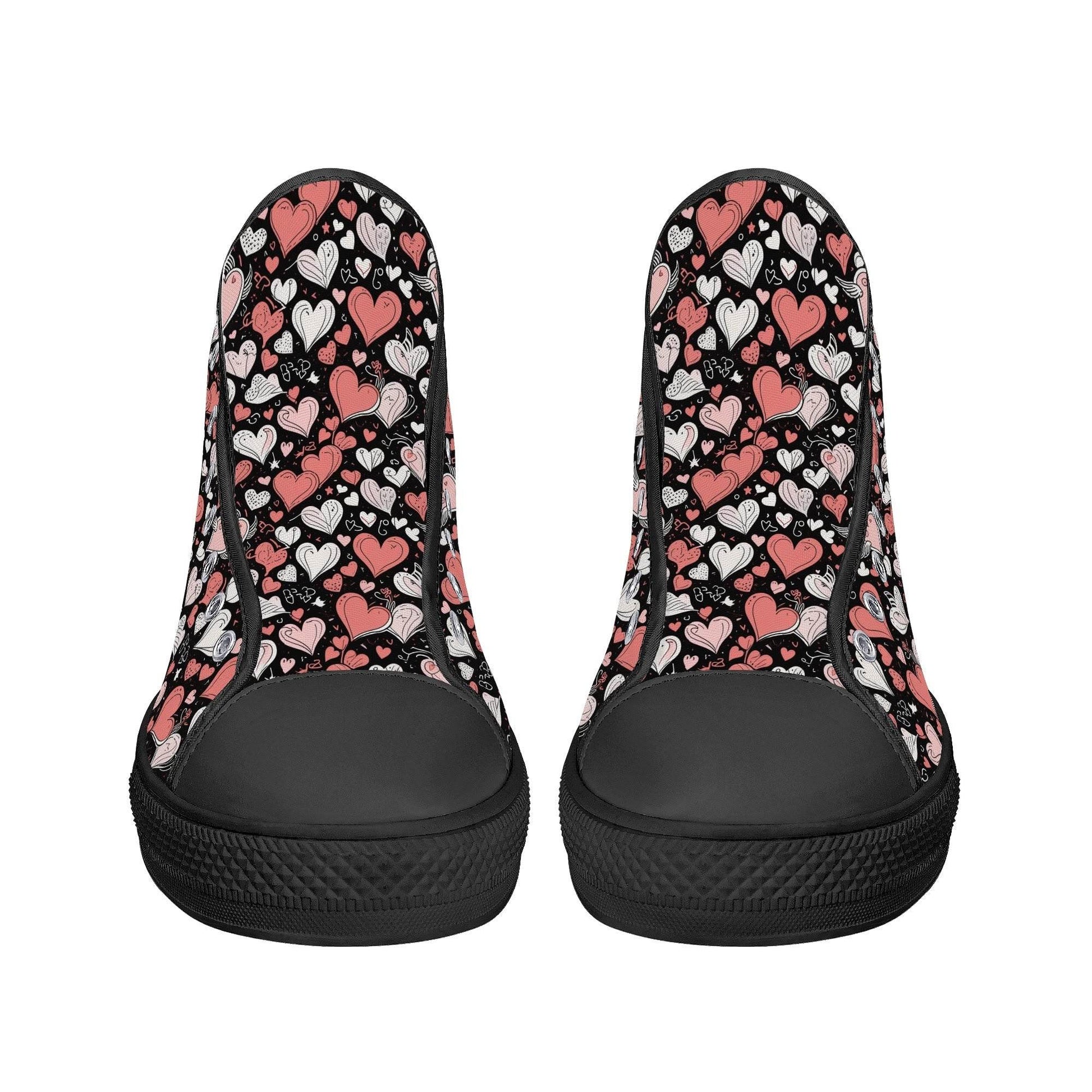 Colorful Hearts Women's High Top Canvas Shoes - DeRose Seasonal