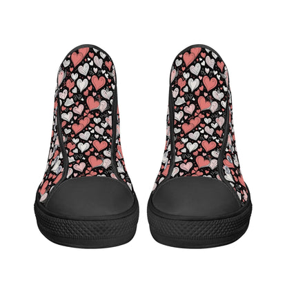 Colorful Hearts Women's High Top Canvas Shoes - DeRose Seasonal