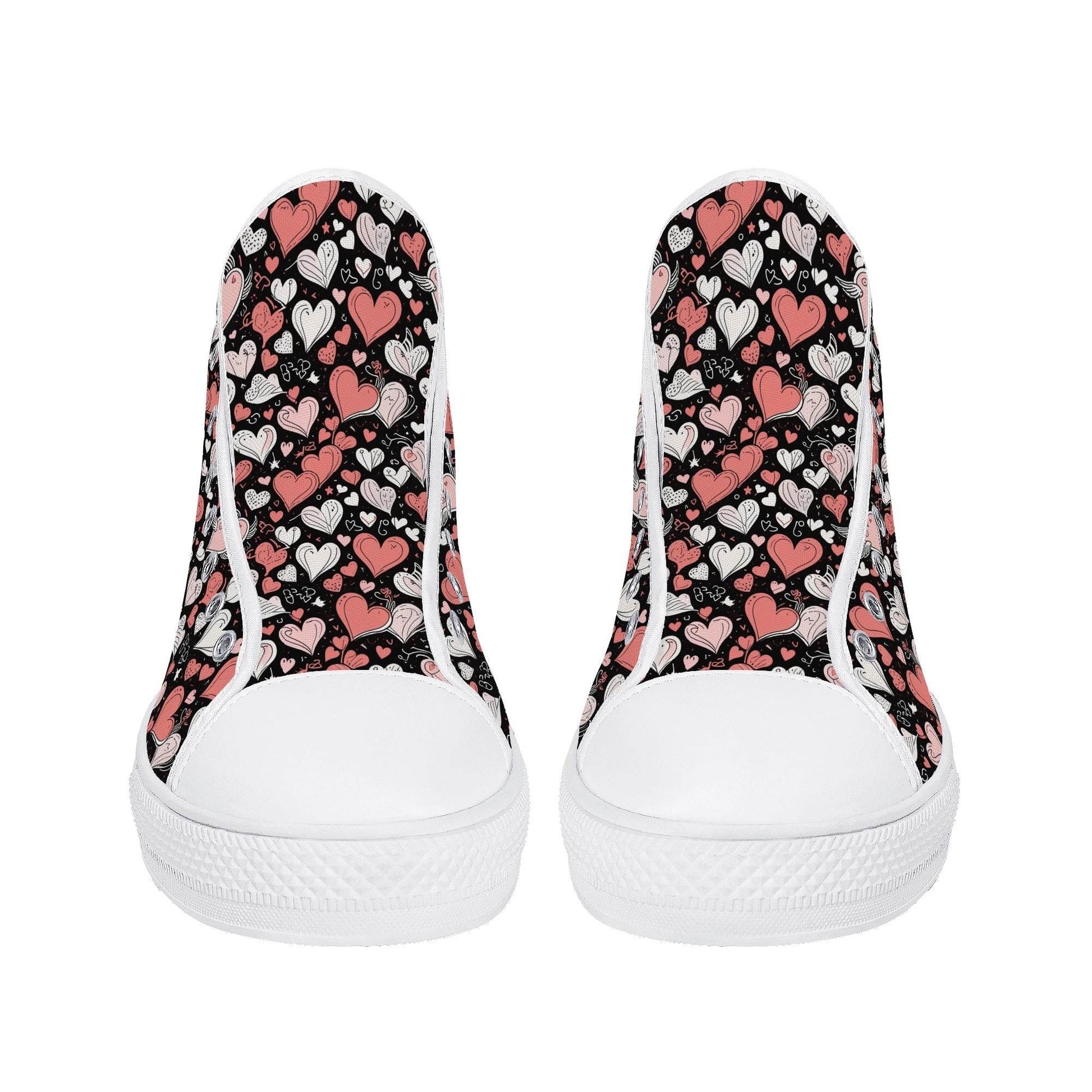 Colorful Hearts Women's High Top Canvas Shoes - DeRose Seasonal