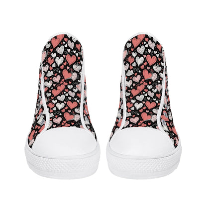 Colorful Hearts Women's High Top Canvas Shoes - DeRose Seasonal