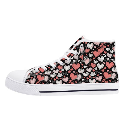 Colorful Hearts Women's High Top Canvas Shoes - DeRose Seasonal