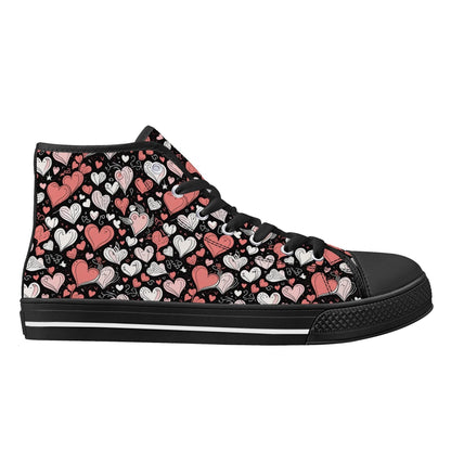 Colorful Hearts Women's High Top Canvas Shoes - DeRose Seasonal