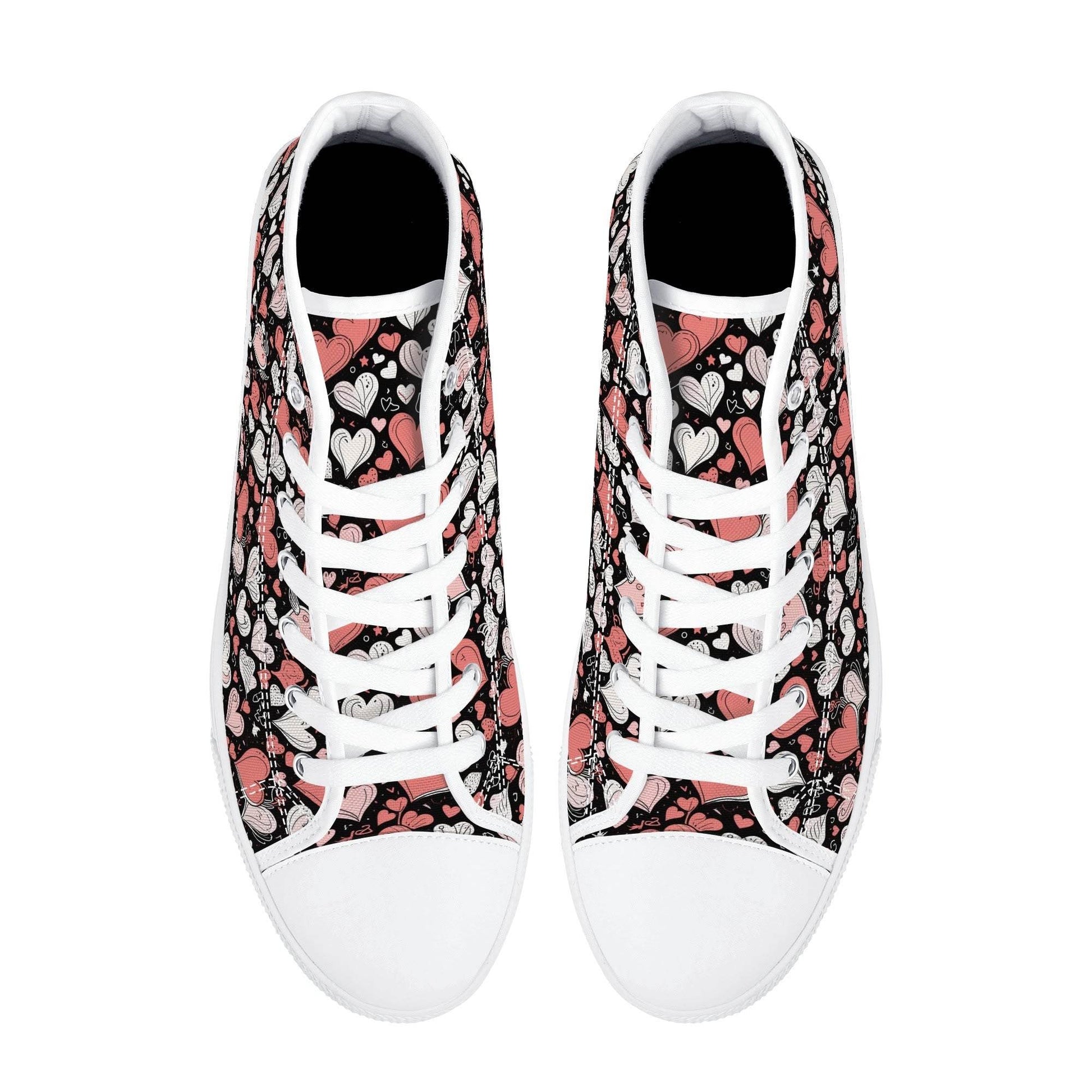 Colorful Hearts Women's High Top Canvas Shoes - DeRose Seasonal