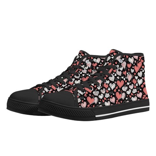 Colorful Hearts Women's High Top Canvas Shoes - DeRose Seasonal