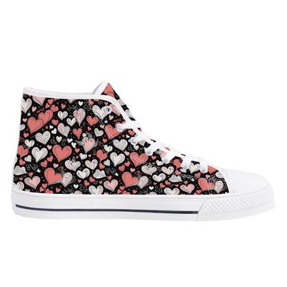 Colorful Hearts Women's High Top Canvas Shoes - DeRose Seasonal