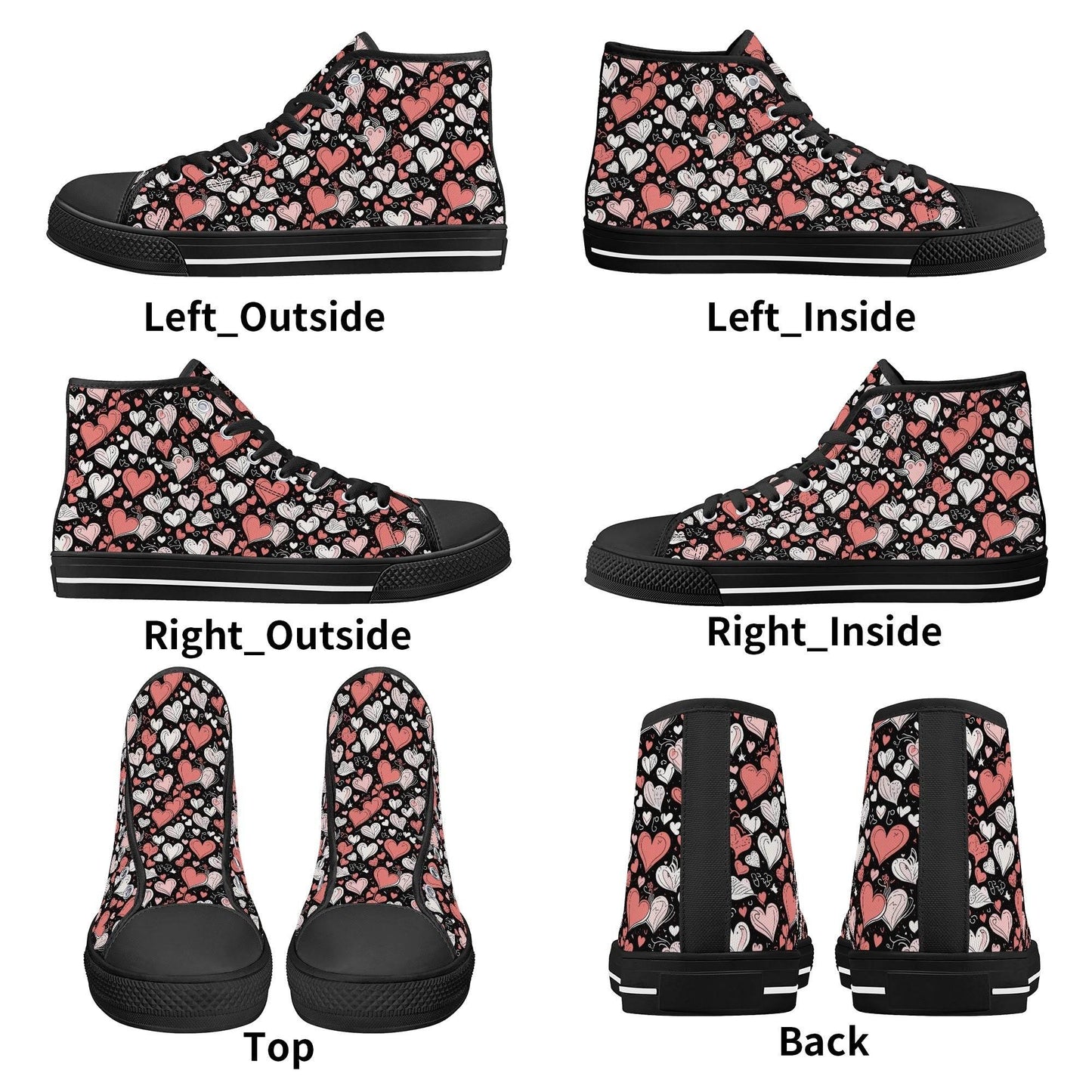 Colorful Hearts Women's High Top Canvas Shoes - DeRose Seasonal