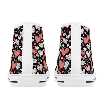 Colorful Hearts Women's High Top Canvas Shoes - DeRose Seasonal