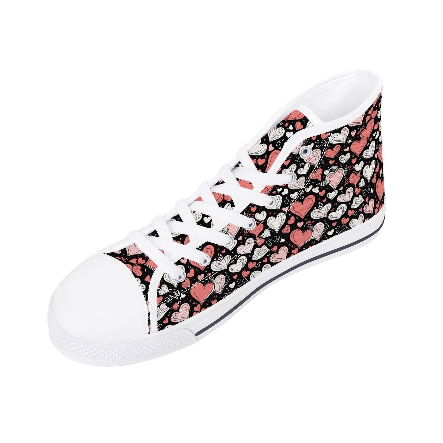 Colorful Hearts Women's High Top Canvas Shoes - DeRose Seasonal