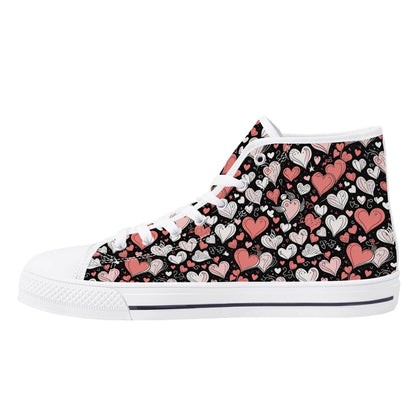 Colorful Hearts Women's High Top Canvas Shoes - DeRose Seasonal