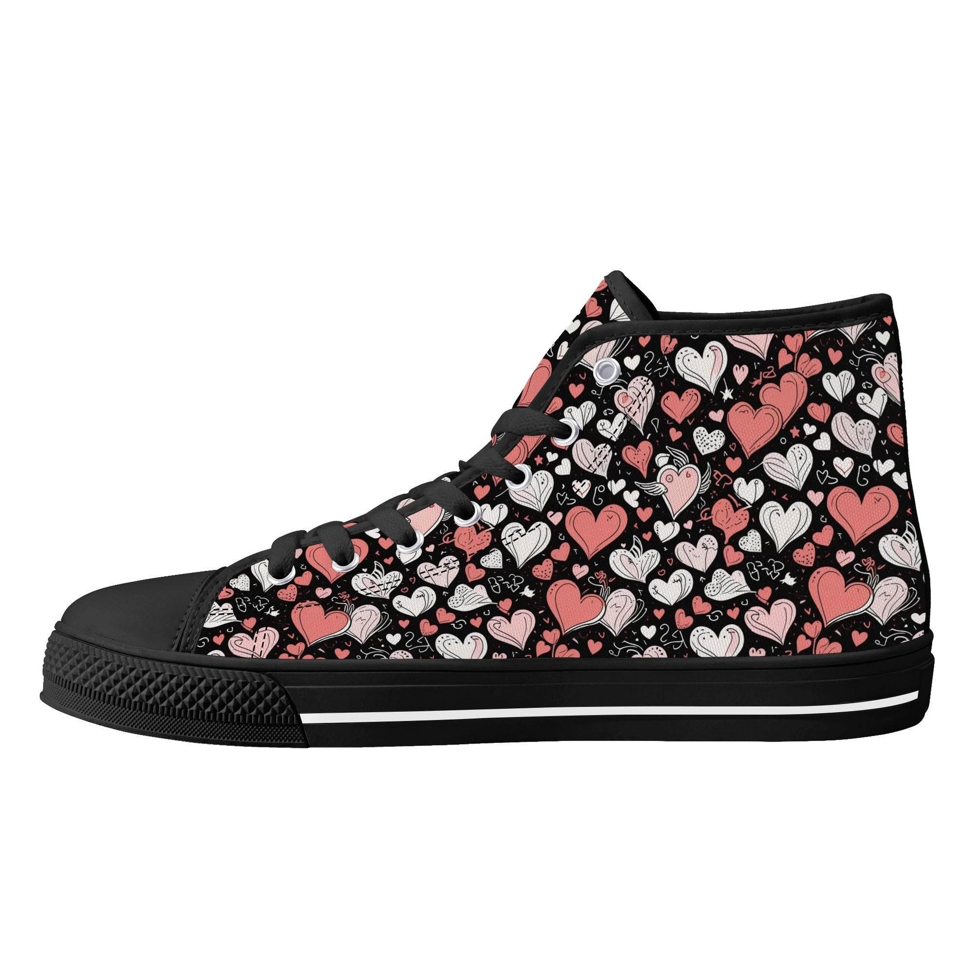 Colorful Hearts Women's High Top Canvas Shoes - DeRose Seasonal
