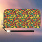 Colorful Leaves Women's Leather Zipper Wristlet Wallet - DeRose Seasonal