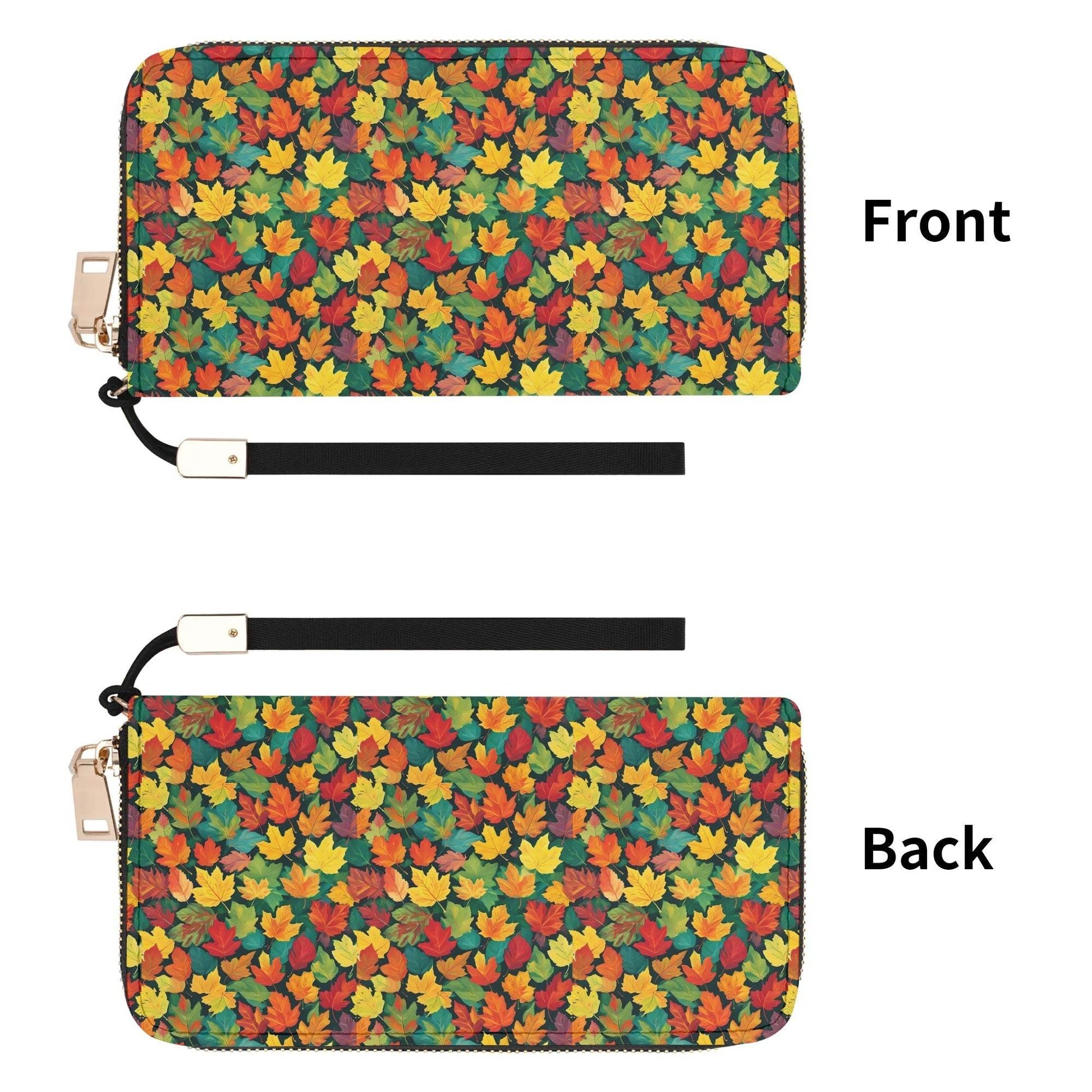 Colorful Leaves Women's Leather Zipper Wristlet Wallet - DeRose Seasonal