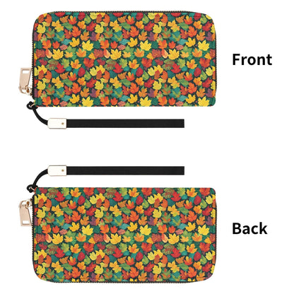 Colorful Leaves Women's Leather Zipper Wristlet Wallet - DeRose Seasonal