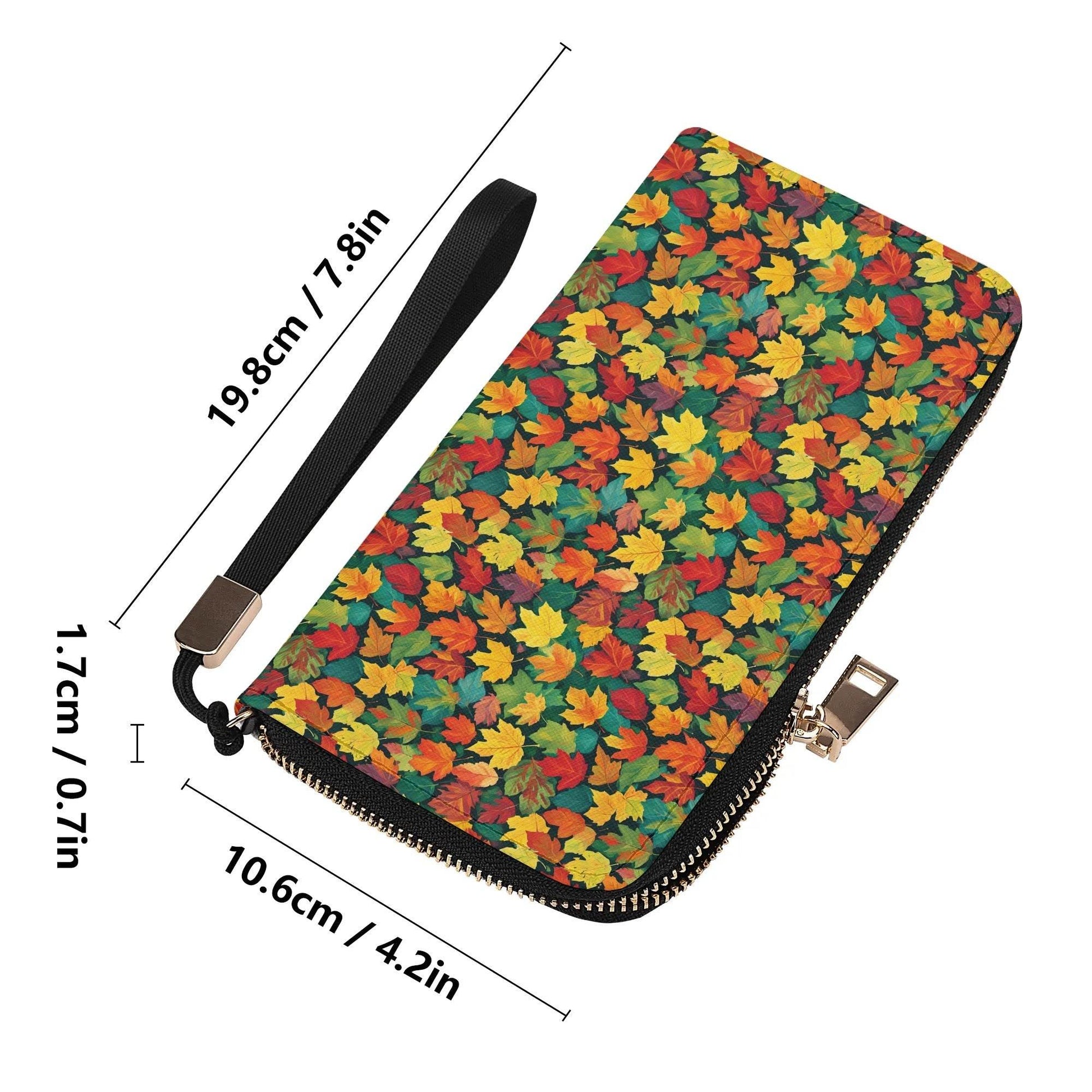 Colorful Leaves Women's Leather Zipper Wristlet Wallet - DeRose Seasonal