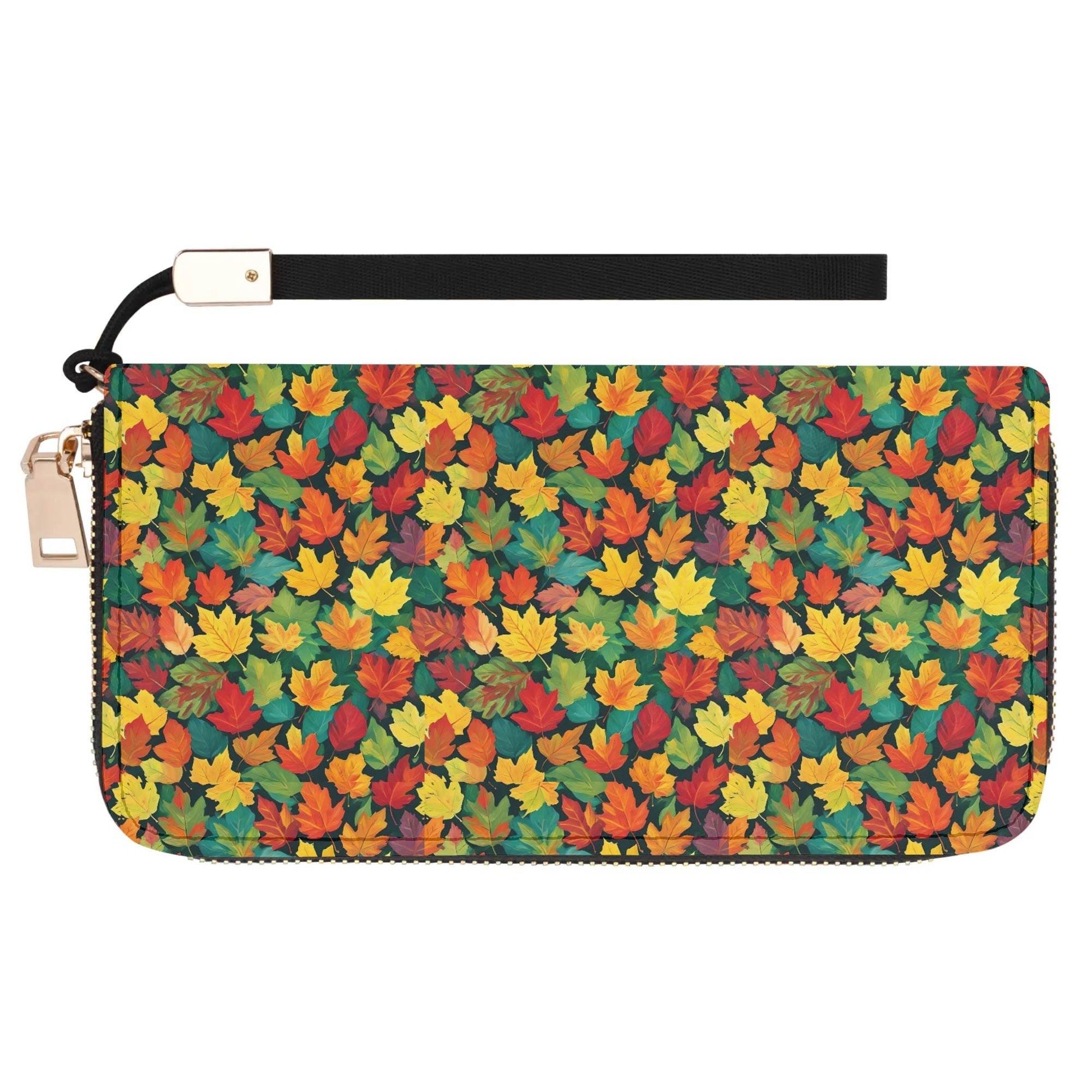 Colorful Leaves Women's Leather Zipper Wristlet Wallet - DeRose Seasonal