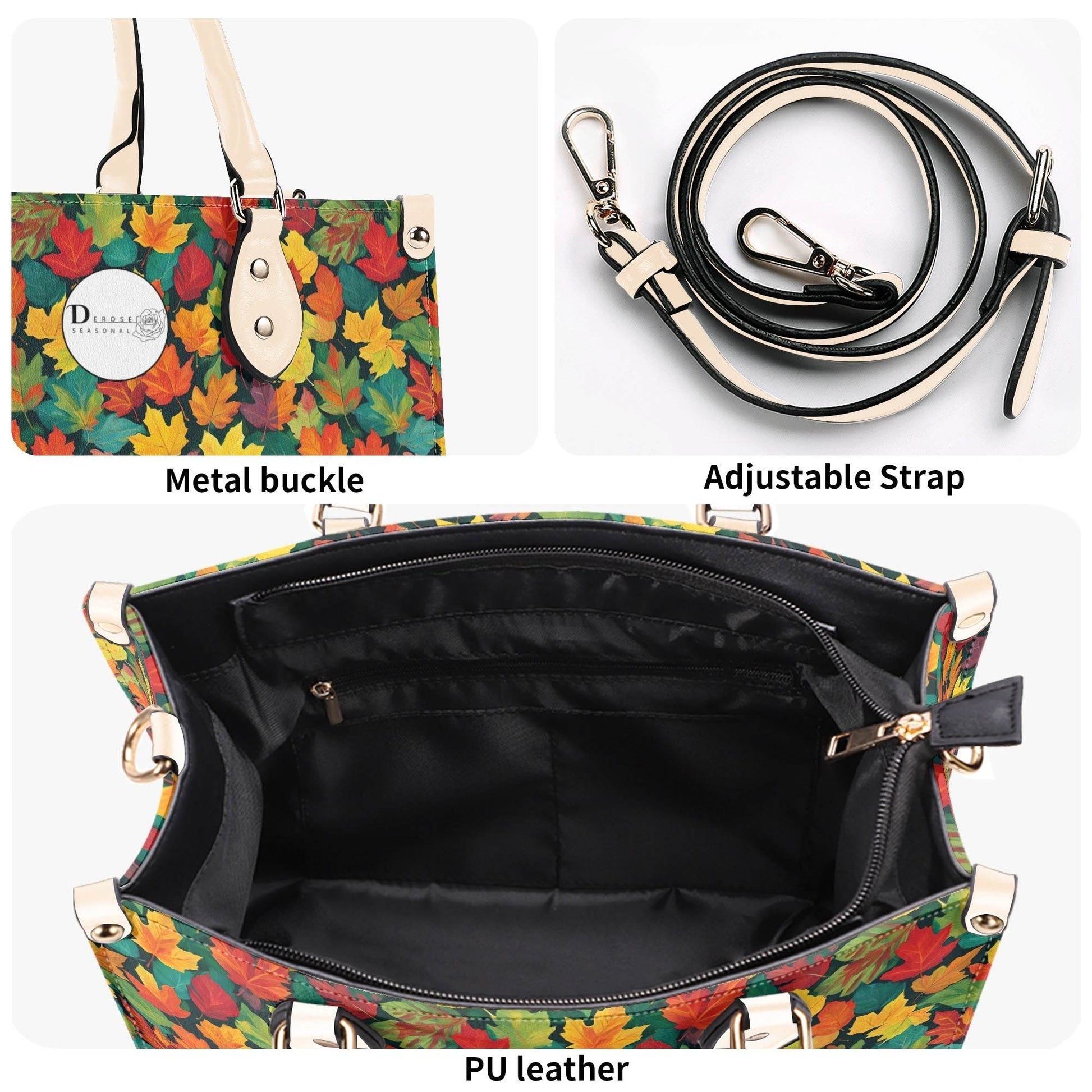 Colorful Leaves Luxury Women Leather Handbag (3 sizes) - DeRose Seasonal