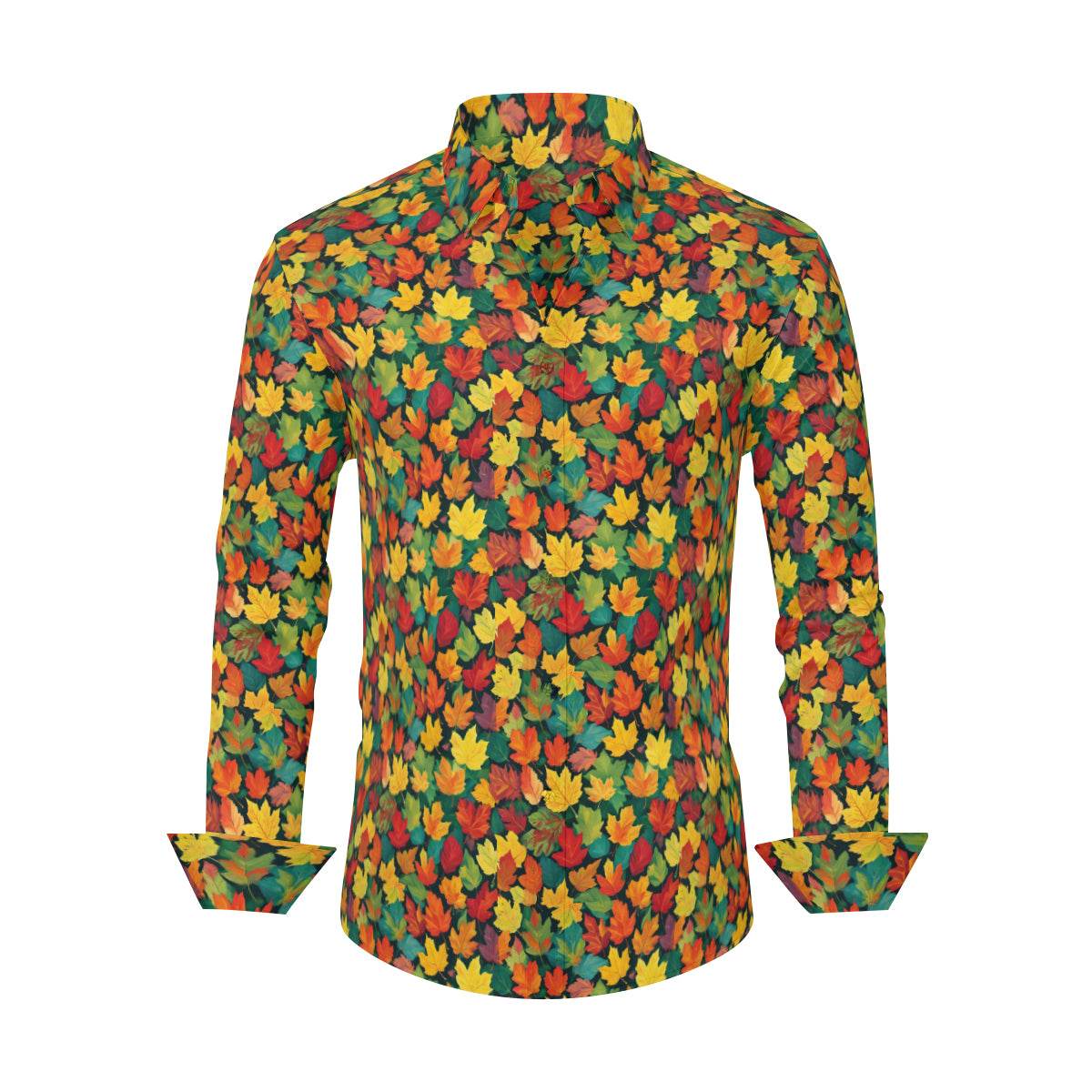 Colorful Leaves Men's Classic Long-Sleeved Button up Polyester Dress Shirt - DeRose Seasonal