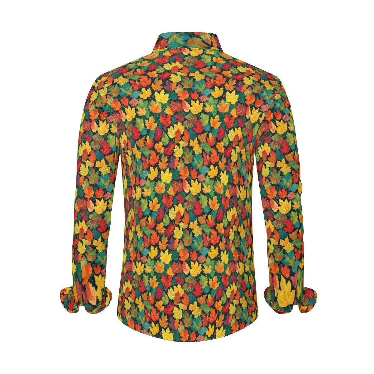 Colorful Leaves Men's Classic Long-Sleeved Button up Polyester Dress Shirt - DeRose Seasonal