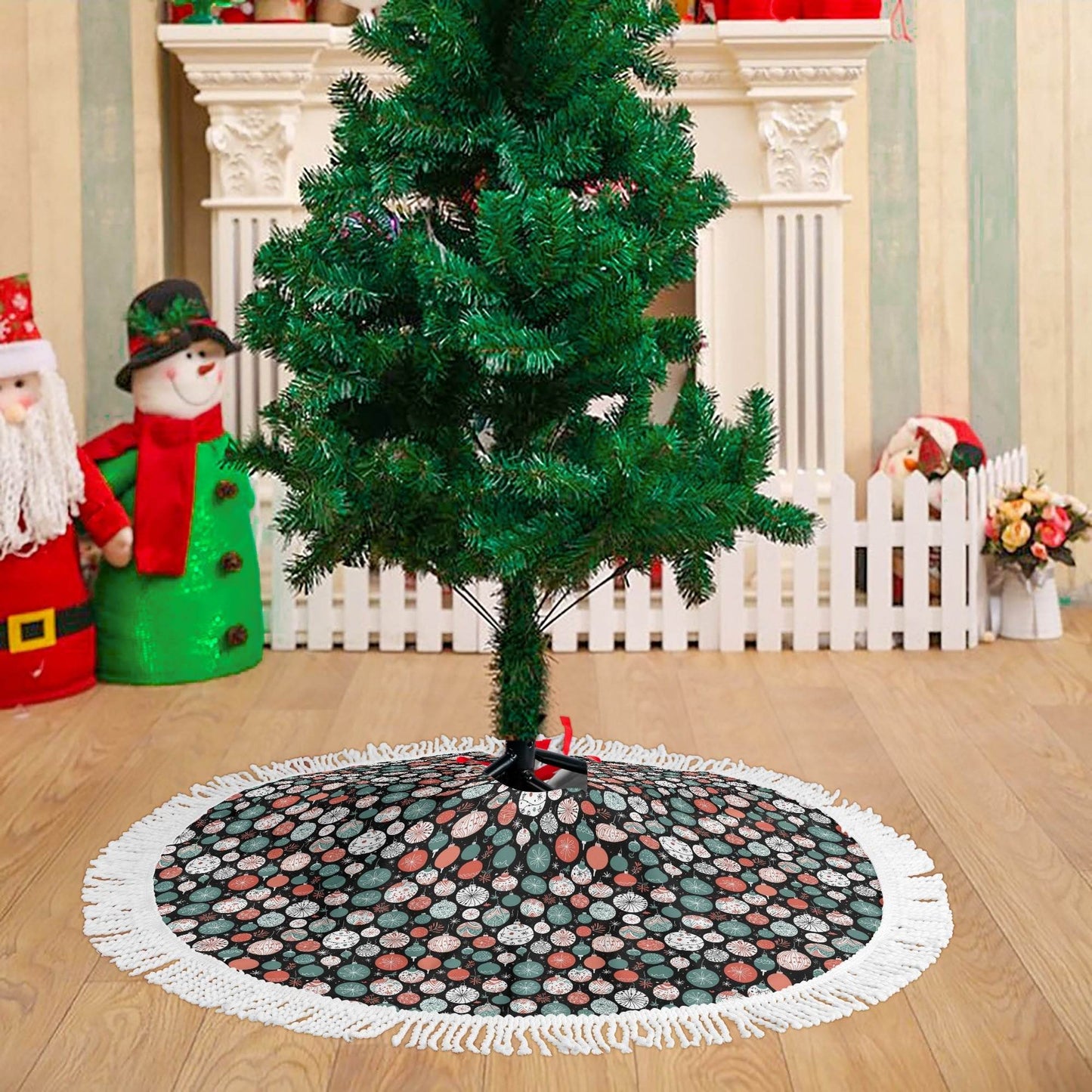 Colorful Ornament Fringed Christmas Tree Skirts - DeRose Seasonal