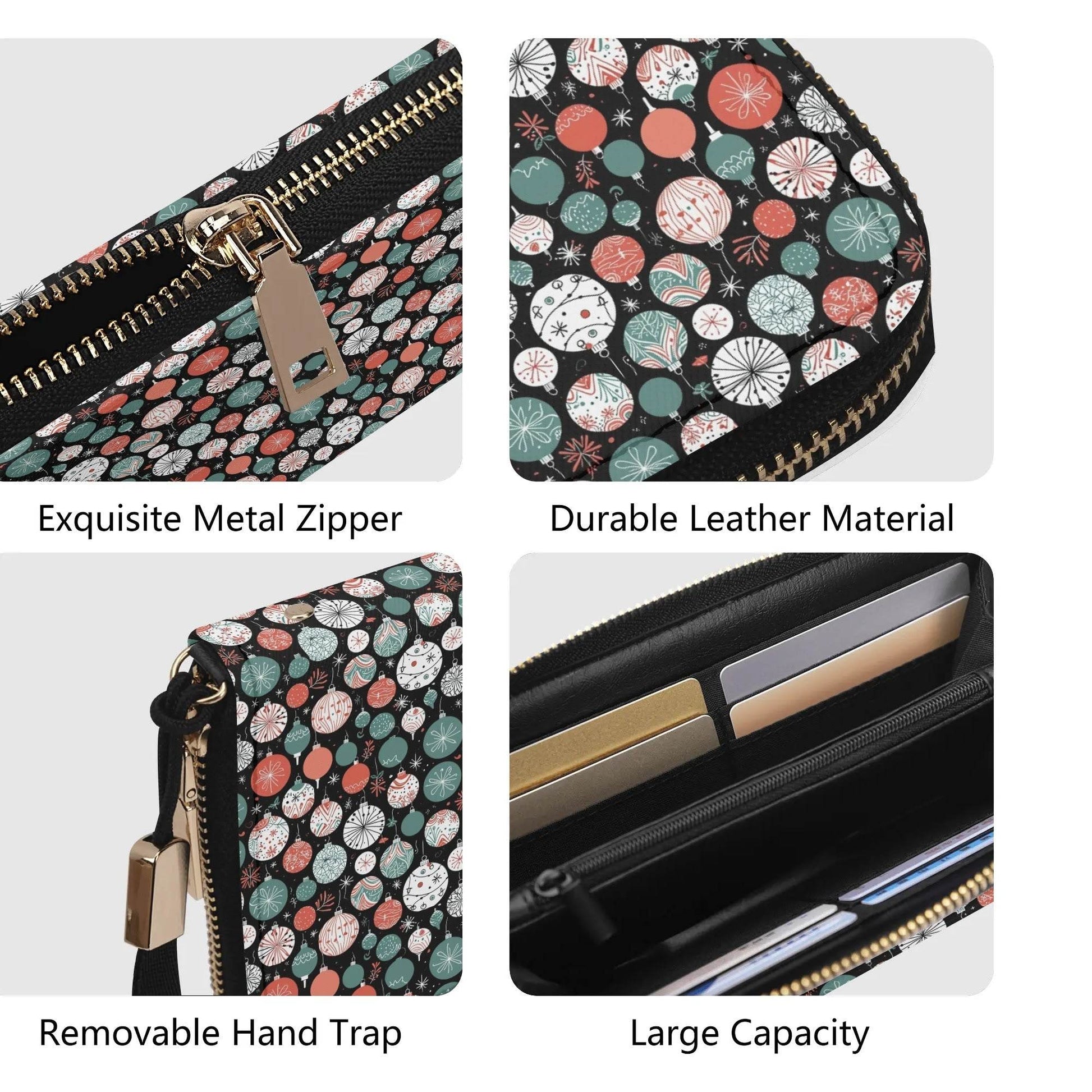 Colorful Ornament Leather Women's Zipper Wristlet Wallet - DeRose Seasonal