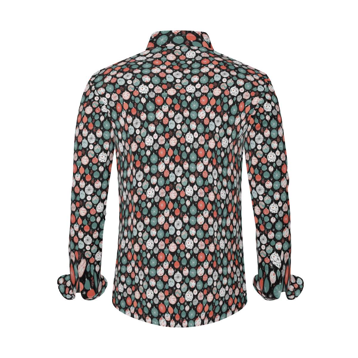Colorful Ornament Men's Classic Long-Sleeved Button up Polyester Dress Shirt - DeRose Seasonal