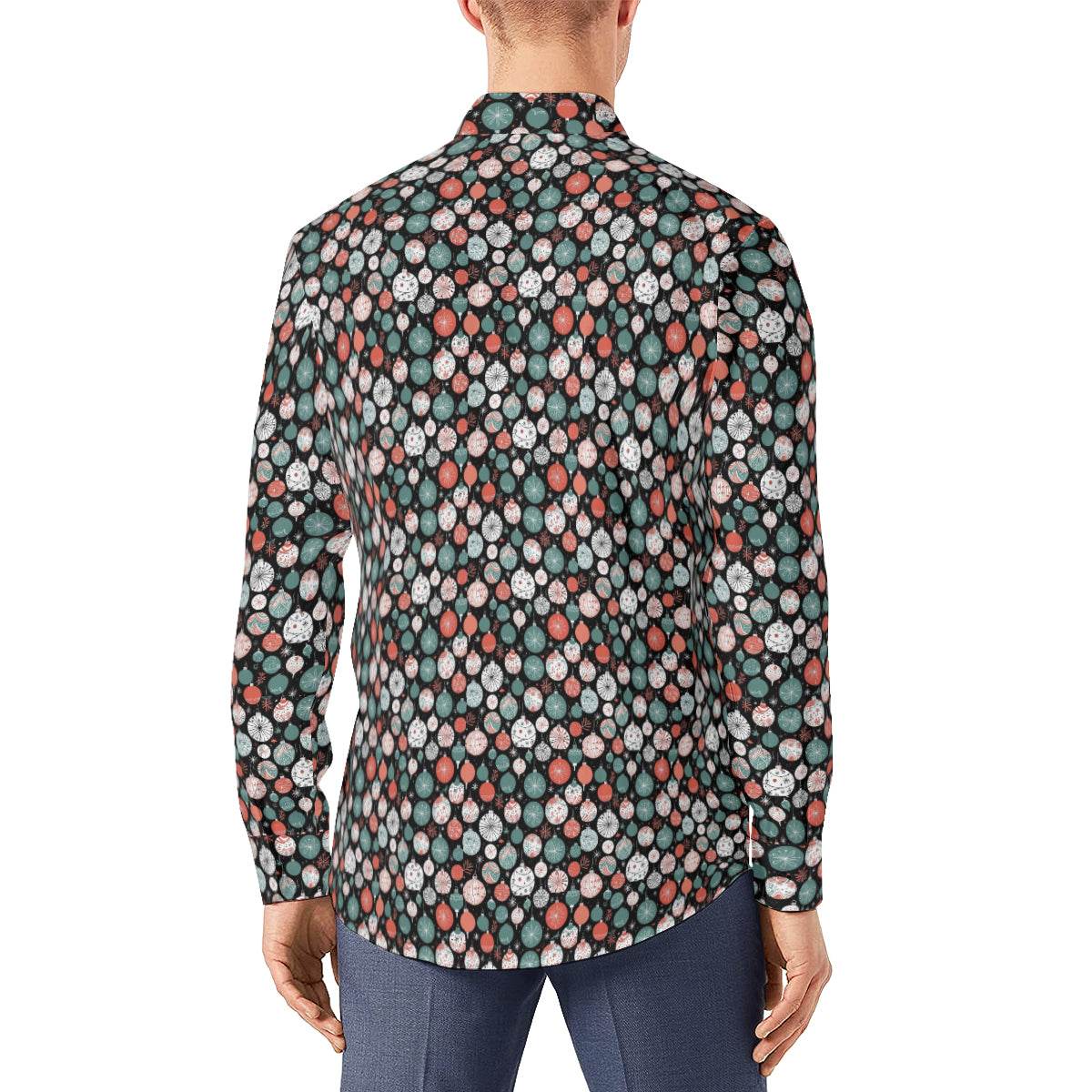 Colorful Ornament Men's Classic Long-Sleeved Button up Polyester Dress Shirt - DeRose Seasonal