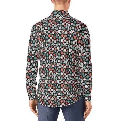 Colorful Ornament Men's Classic Long-Sleeved Button up Polyester Dress Shirt - DeRose Seasonal
